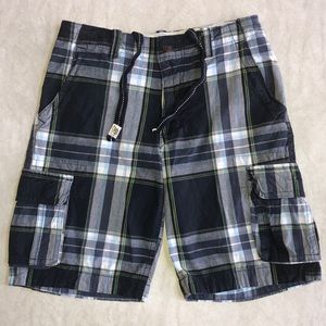 Aeropostale A87 Men’s Fly Cargo Plaid Front Zip Shorts With 6 Pockets Size 32